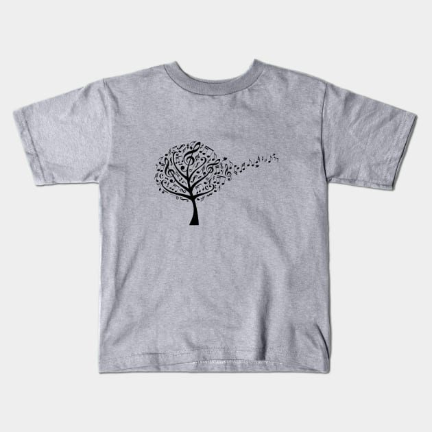 Music tree with flying musical notes Kids T-Shirt by beakraus